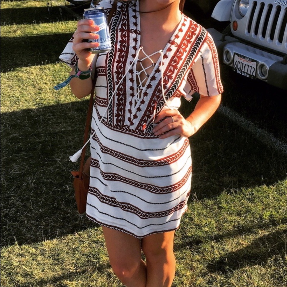 Lace Up Front Tribal Dress