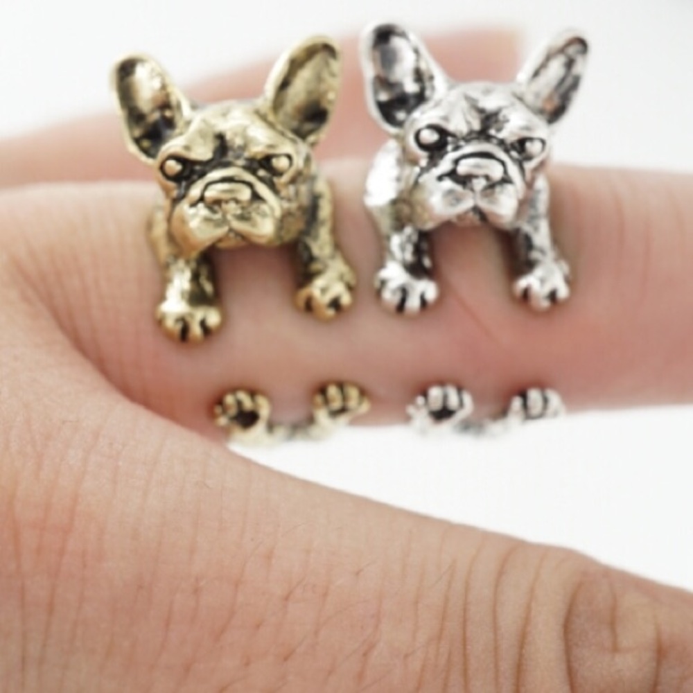 Adjustable French Bulldog Ring - Bronze