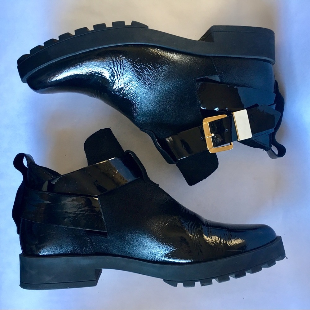 Black ankle boots with gold buckles SZ 36