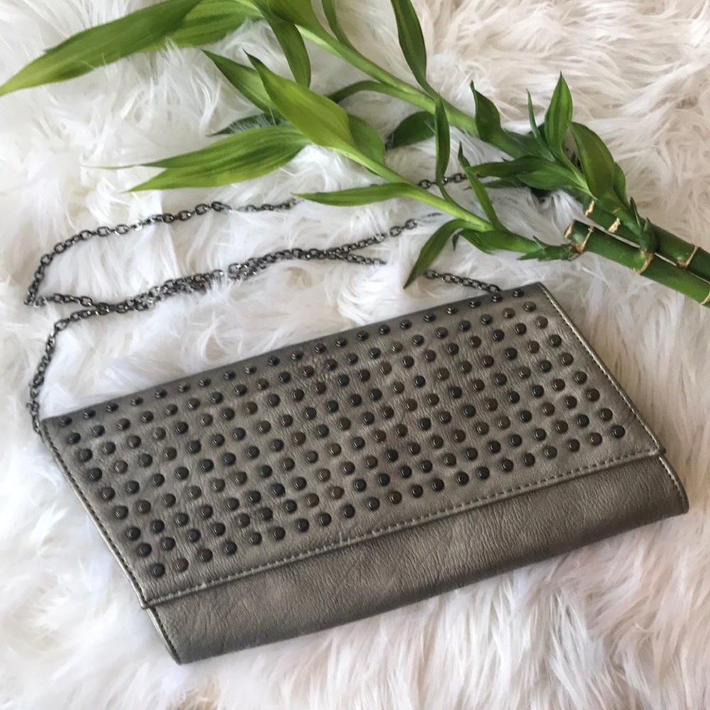 Cross body/shoulder studded gray bag or clutch