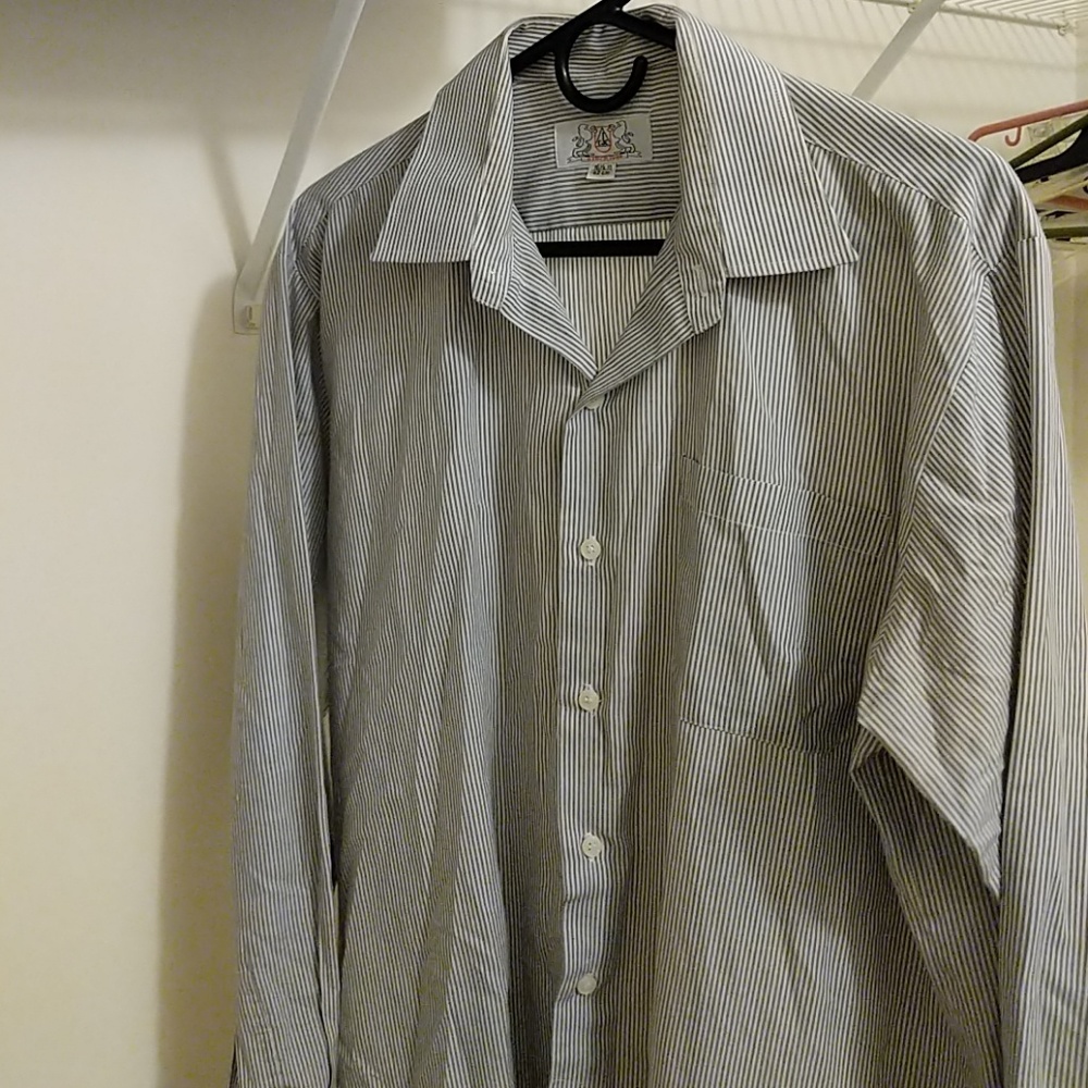 Mens grey and white pinstripe dress shirt