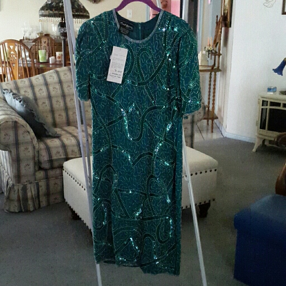 Sequin Sheath Dress  -  Teal color