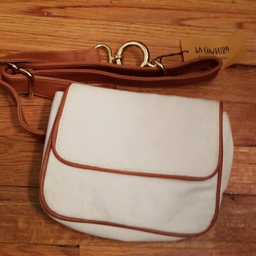 Satchel/cross body/ fanny pack canvas w/ leather