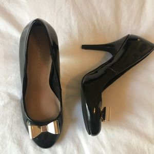 Black High Heel with Gold Bow