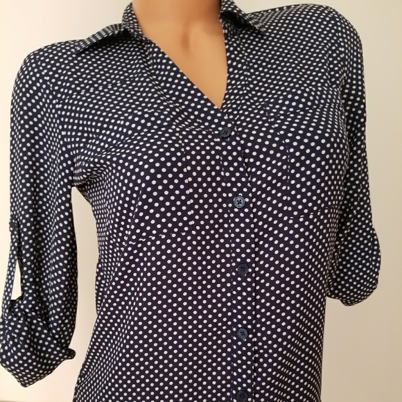 Express Tops - Size XS Express Slim Fit Polka Dot Portofino Shirt