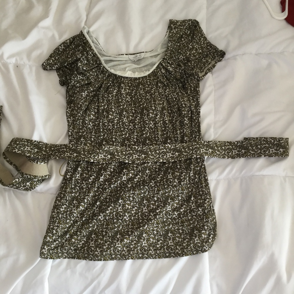 Green polka dot belted cinch waist max Mara shirt