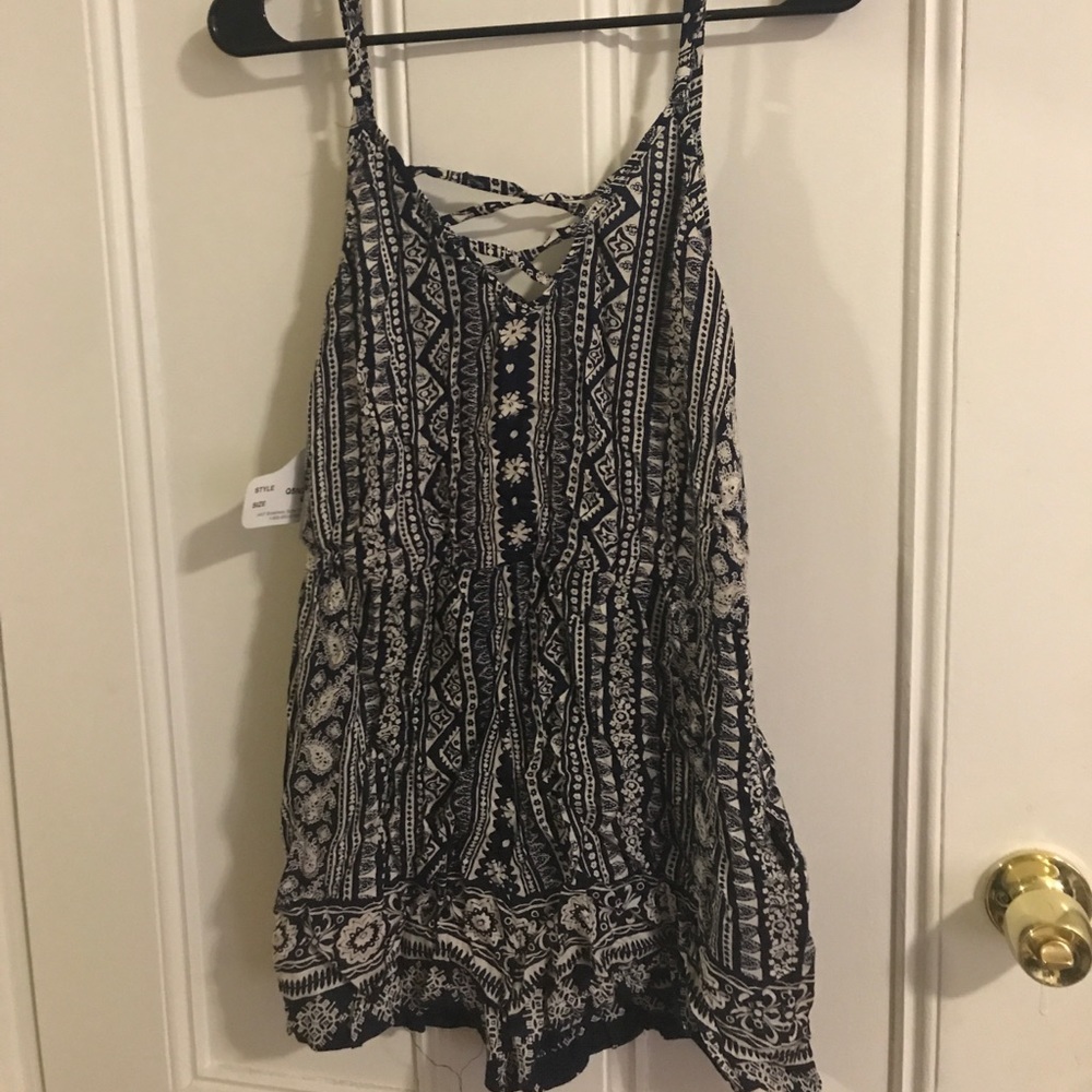NWT Angie romper blue and cream boho pattern