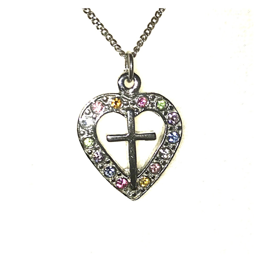 NWOT Sterling gemstone heart & cross necklace
