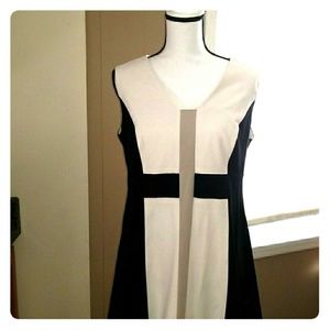 Black cream and tan sleeveless dress