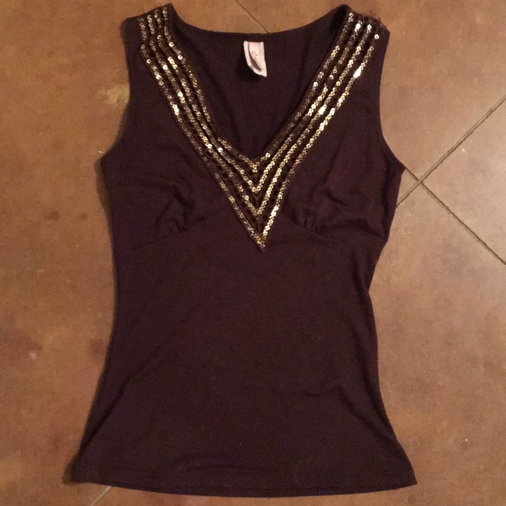Brown top with gold sequins.