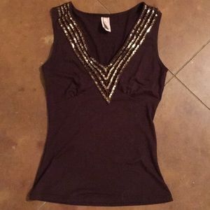 Brown top with gold sequins.