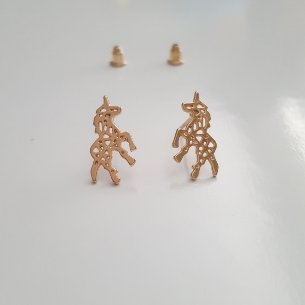 Gold Geometric Unicorn Earrings