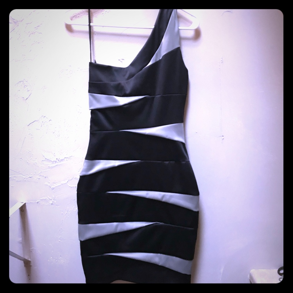 Black & Silver One Shoulder Dress