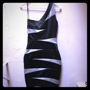 Black & Silver One Shoulder Dress