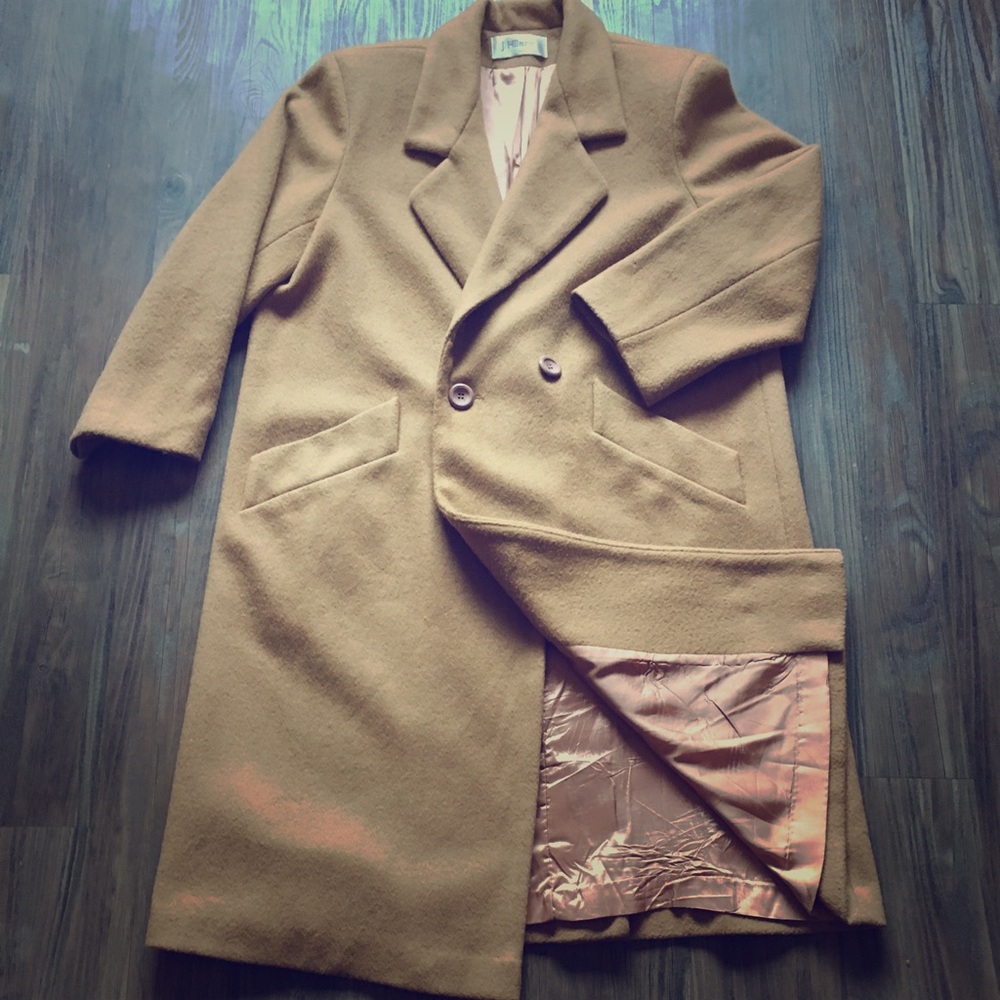 Tan oversized wool pea coat