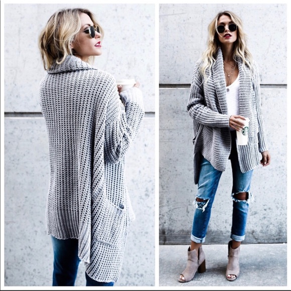 Grey knit pattern pocket long sleeved cardigan NWT - Picture 2 of 6