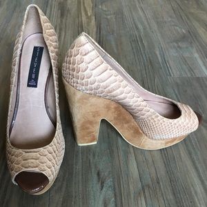 Tan peep toe heels