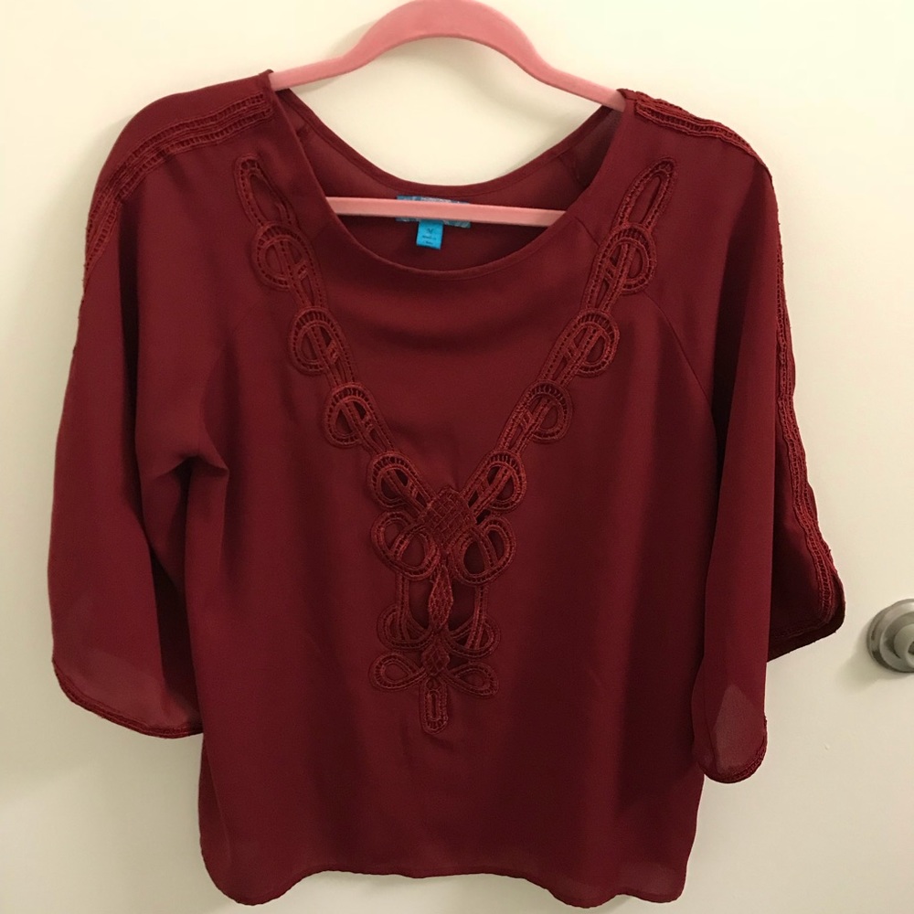 Francesca’s Maroon Embroidered Top