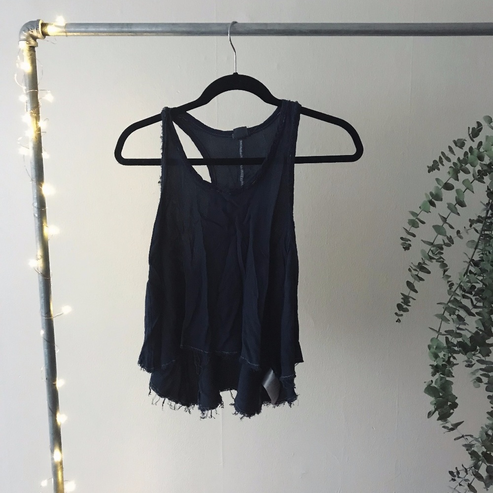 Crop Blue Raw Hem Tank