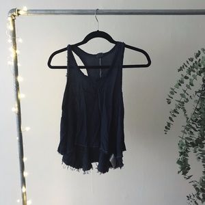 Crop Blue Raw Hem Tank