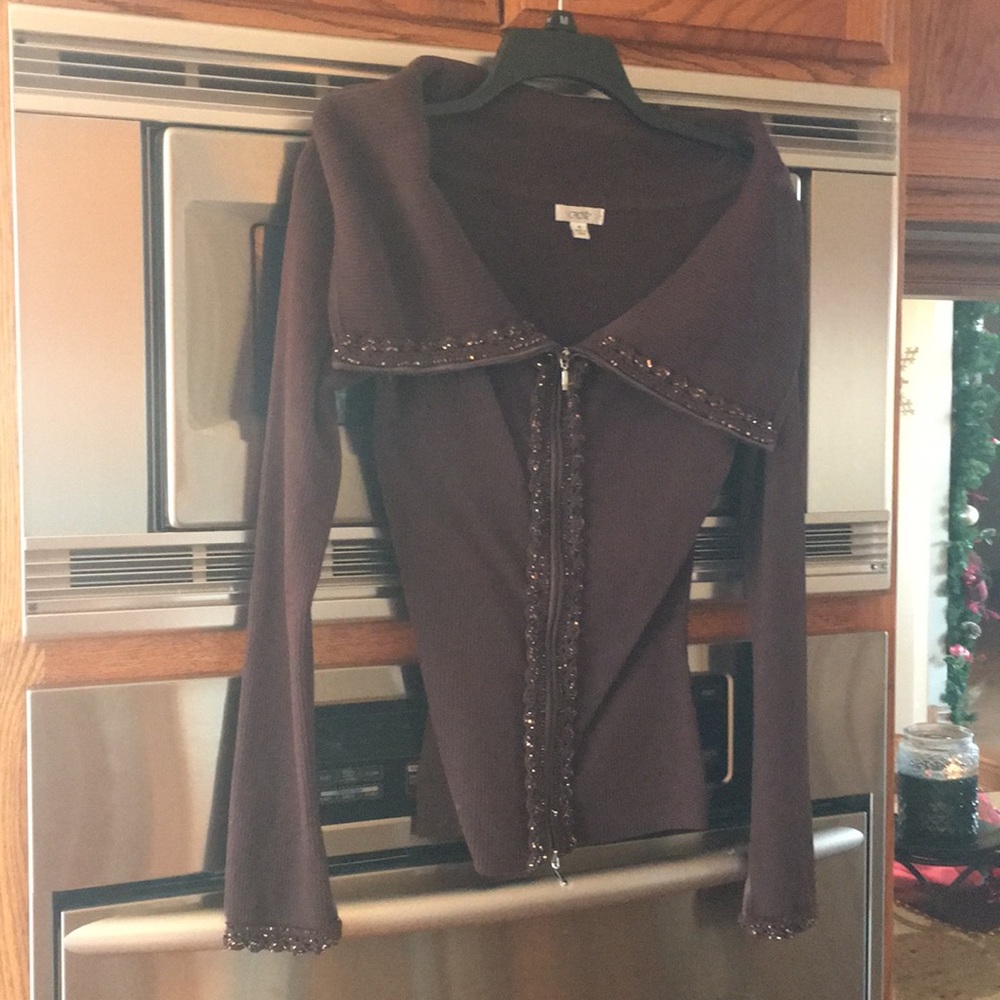 Off the shoulder sweater with beaded detail