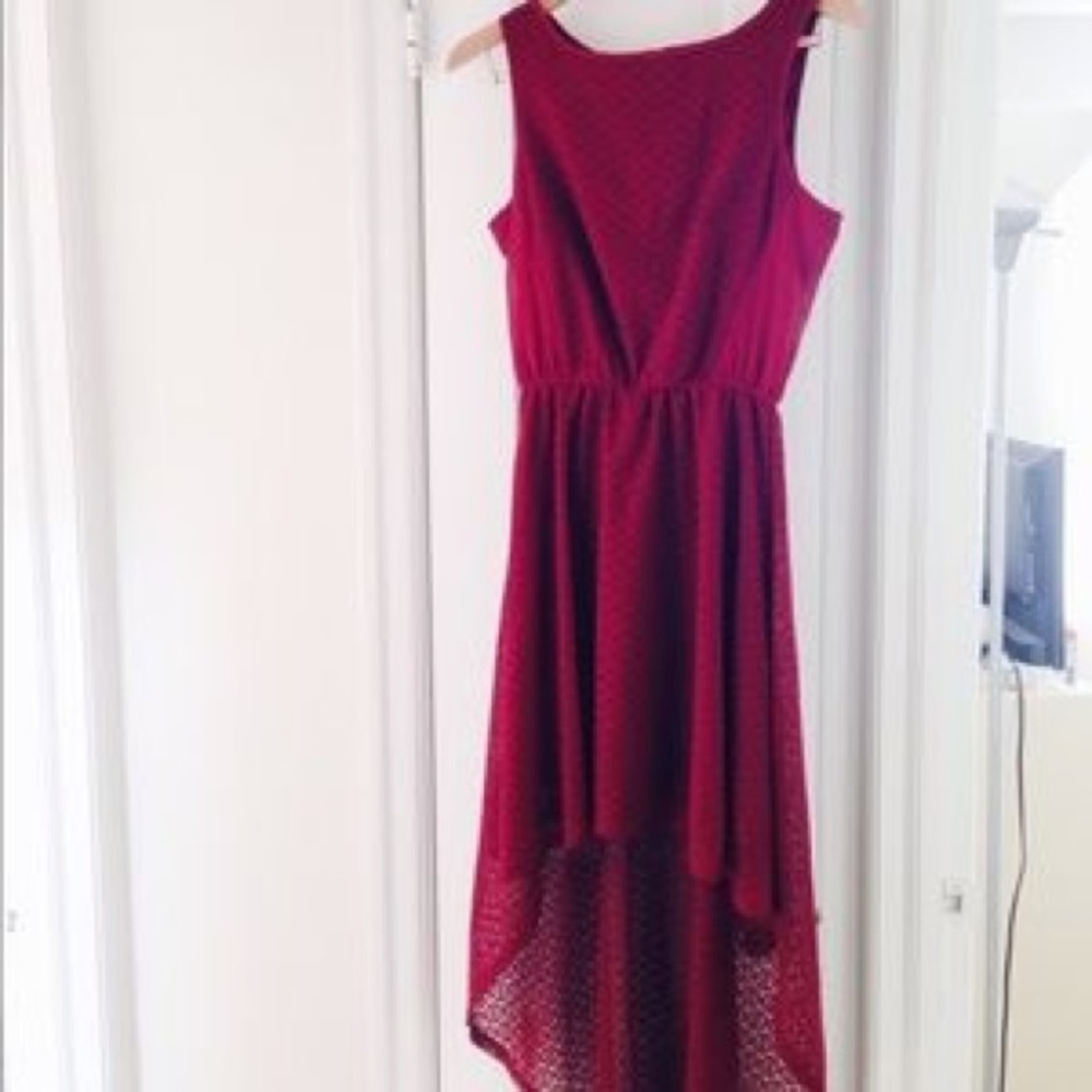 Francesca’s Maroon Crochet High Low Dress