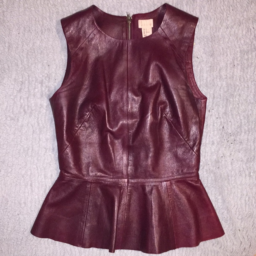 H & M Burgundy Faux Leather Peplum Top