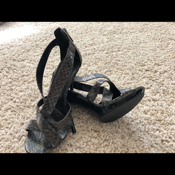 Grey Snakeskin Strappy Heels, Size 7 - Picture 2 of 6