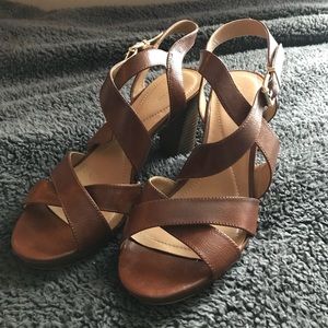 Alfani Brown Leather Heeled Sandals - size 9 - NEW