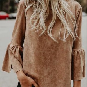 Suede bell sleeve top