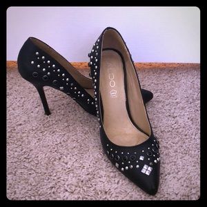 Aldo black and silver studded heels