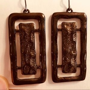 Geometric dark bronze metal dangle earrings