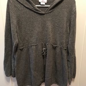 Grey maternity sweater with a hood