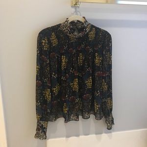 Zara Navy Floral Print Blouse