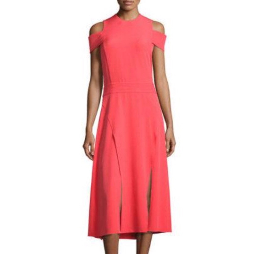 Halston Heritage Cold Shoulder Midi Dress, Red, 4