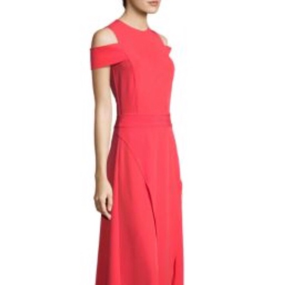 Halston Heritage Cold Shoulder Midi Dress, Red, 4 - Picture 2 of 3