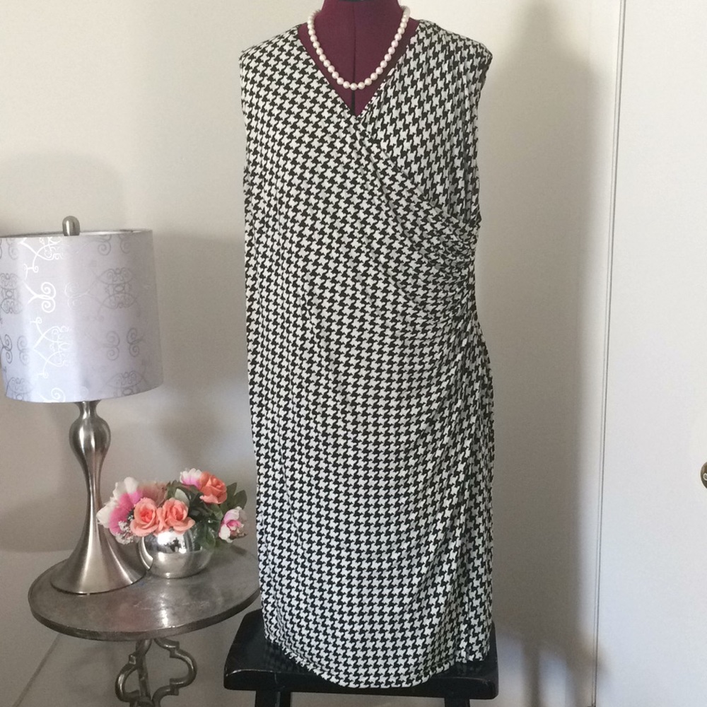 Ralph Lauren faux wrap houndstooth print dress