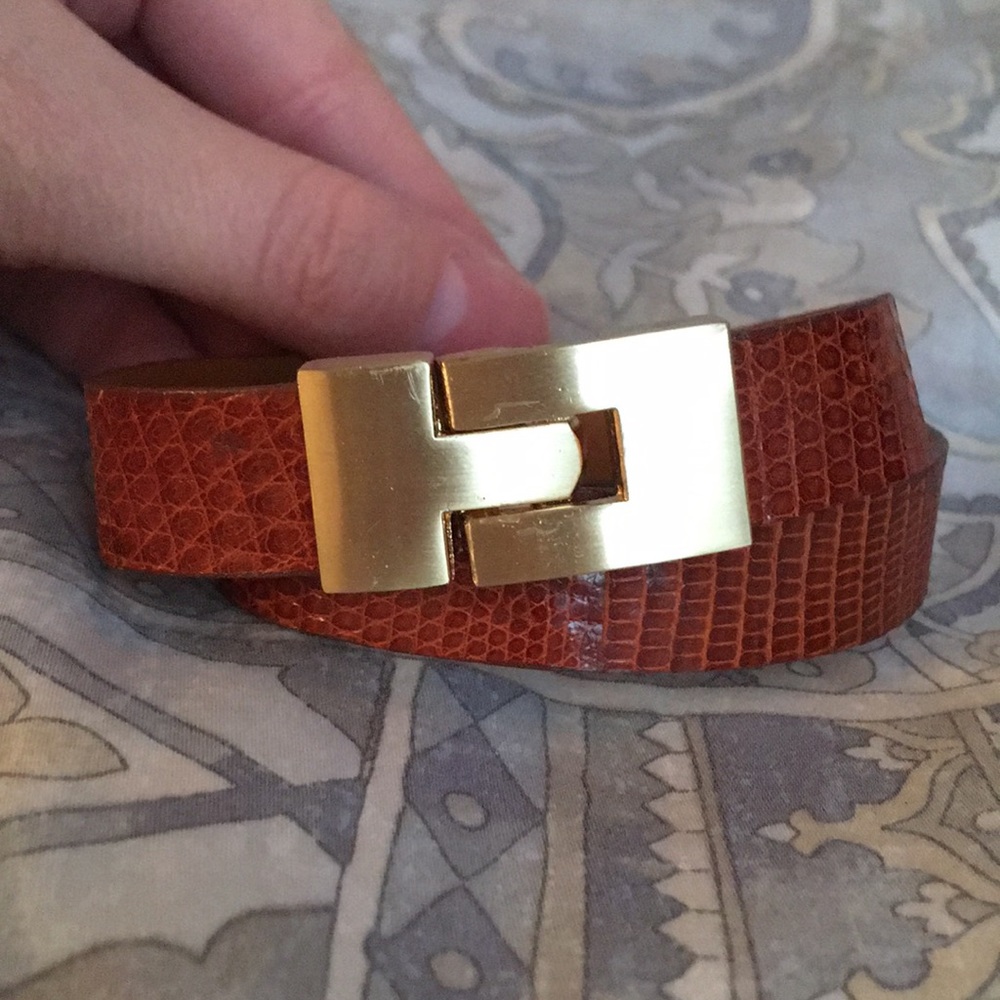 Leighelena Double Jigsaw Bracelet in Cognac Lizard