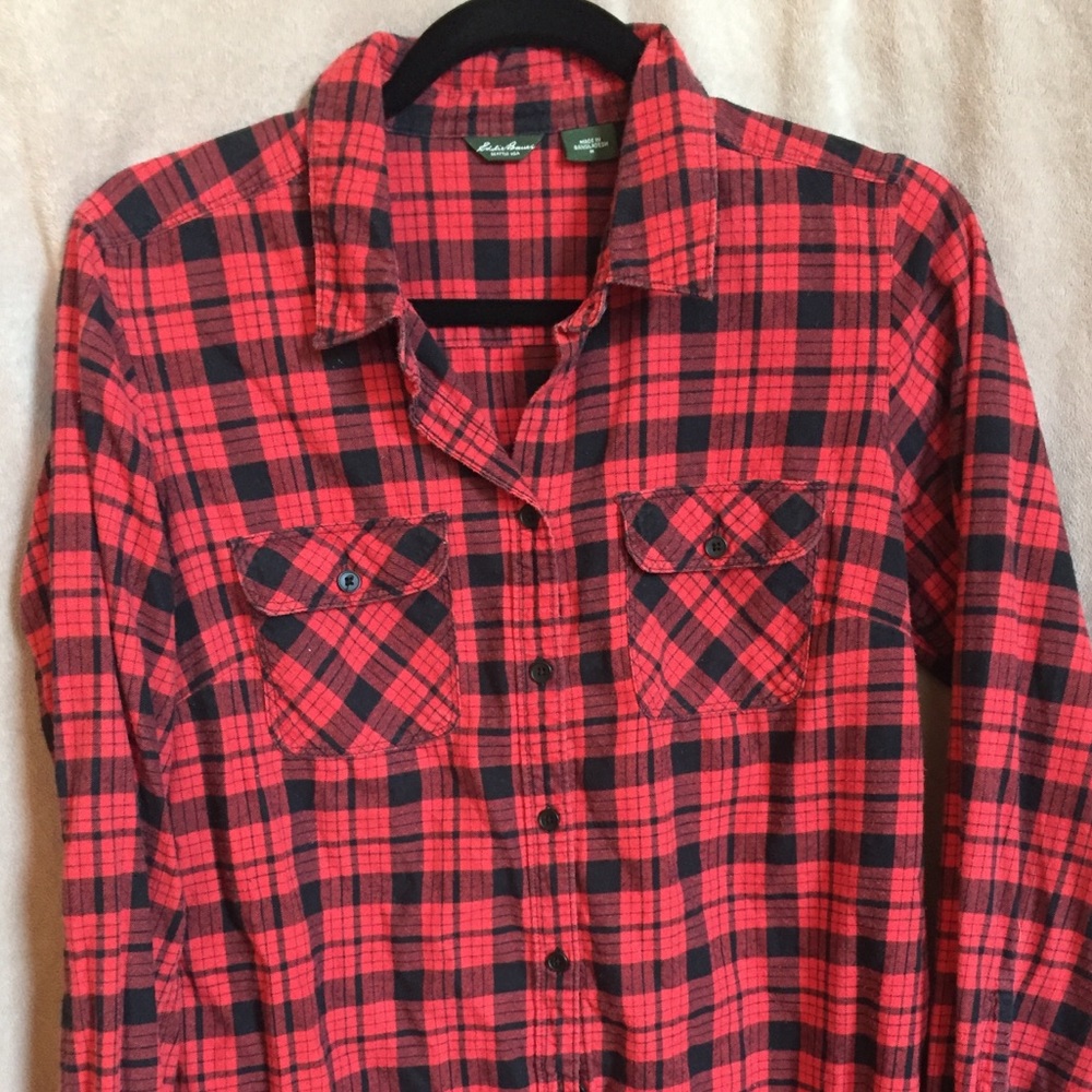 eddie bauer red/black plaid flannel shirt