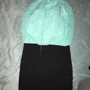 Mint & Black Fitted Dress Sheer Top