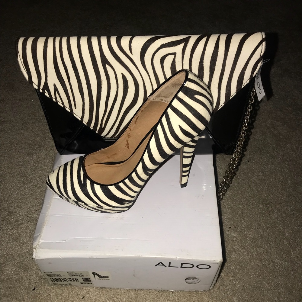 Aldo Zebra Print “Jonquiere” Pumps & Clutch