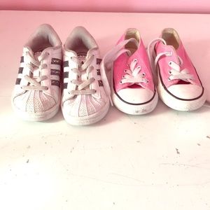 Adidas super stars and pink converse bundle