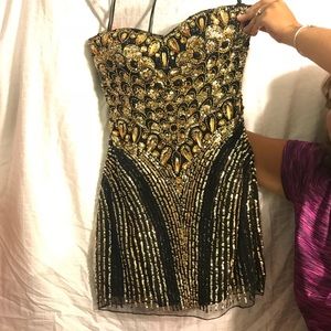 Sherri Hill - Black, gold, silver beaded dress