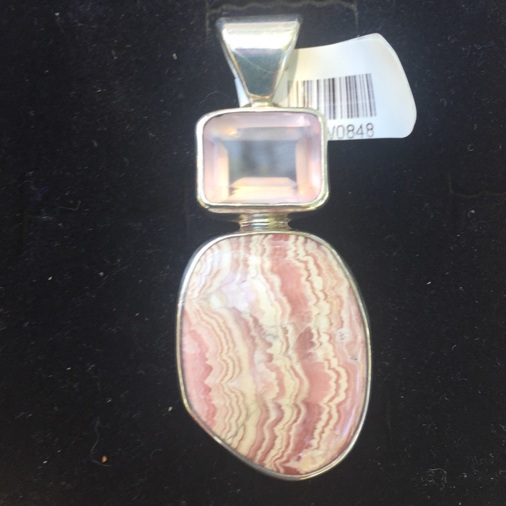 Sterling silver rhodochrosite rose quartz pendant