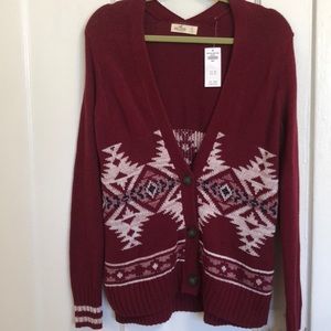 NWT Hollister Burgandy Aztec Print Cardigan