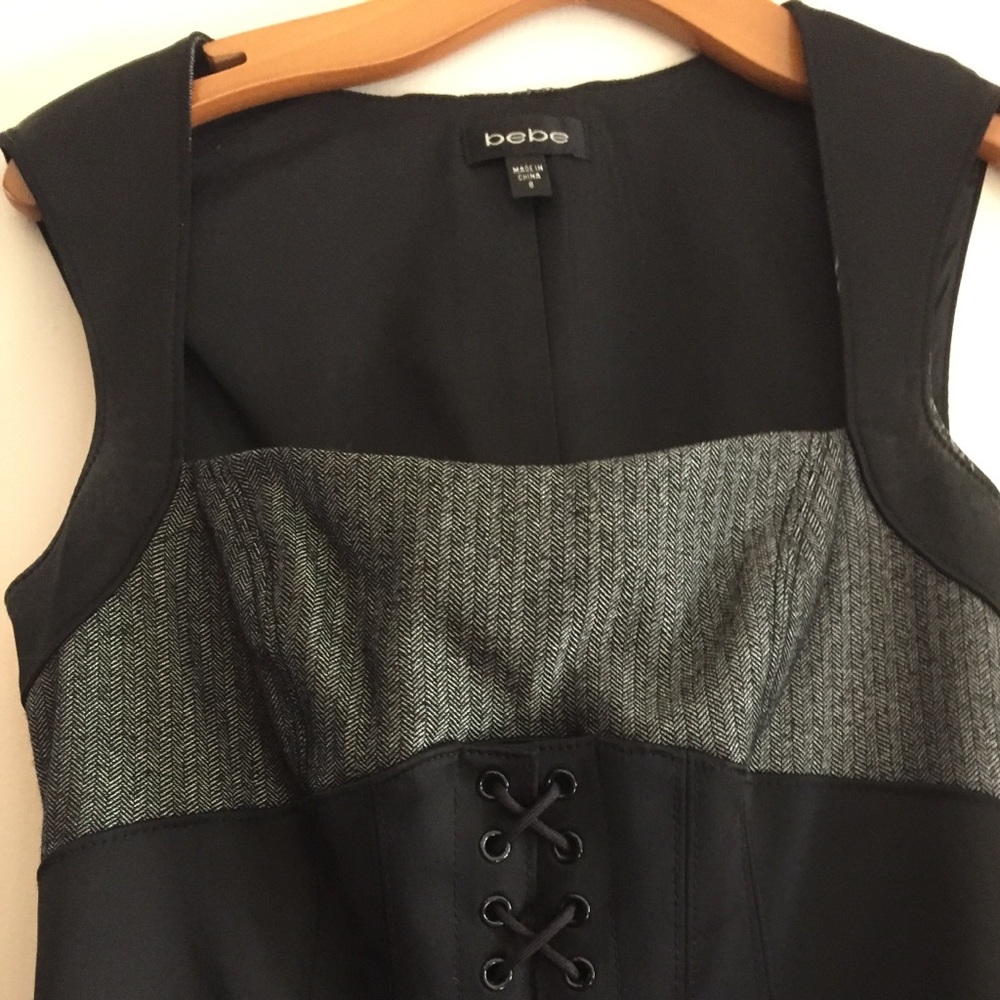 bebe grey and black herringbone corset dress