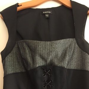 bebe grey and black herringbone corset dress