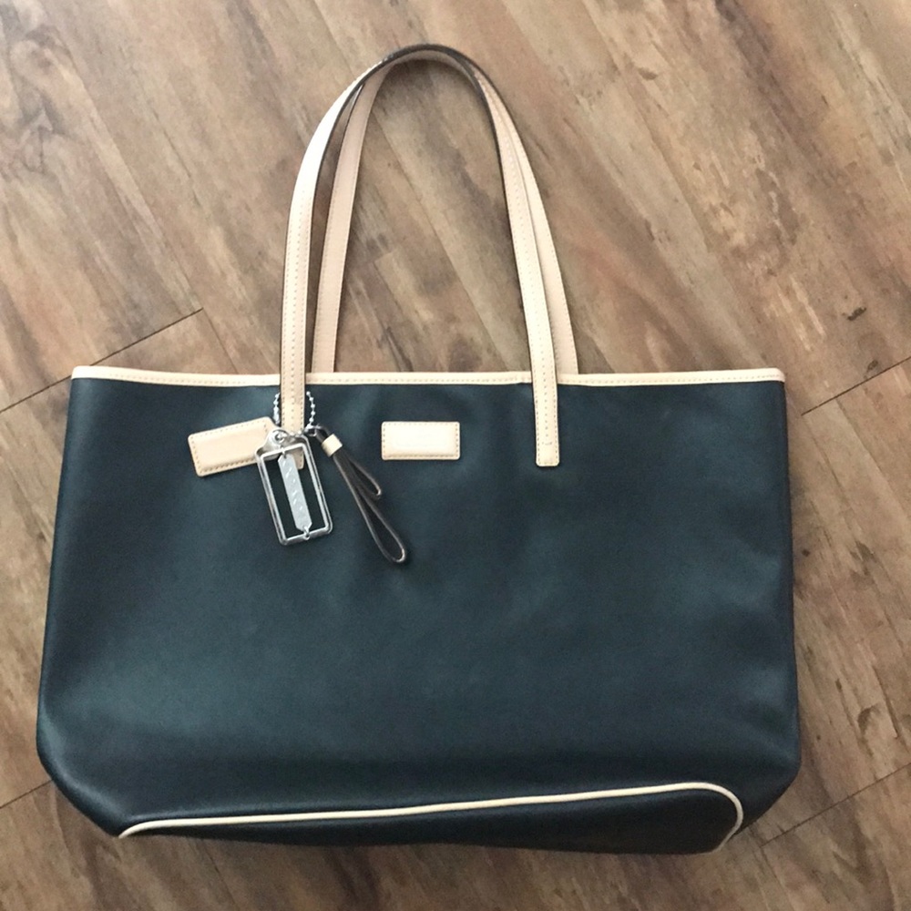 Coach black leather tote