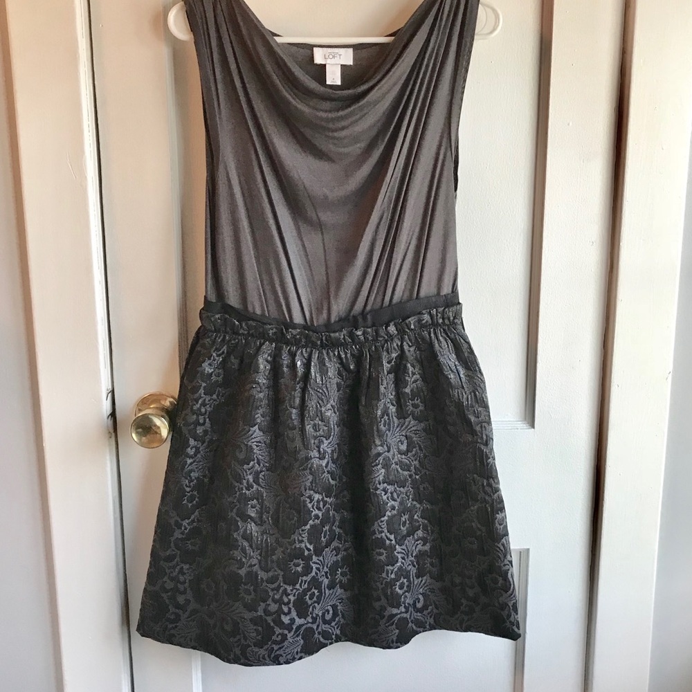 Gray and black blouson dress from LOFT