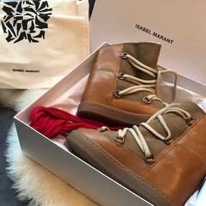 Isabel Marant camel shearling Nowles wedge boots